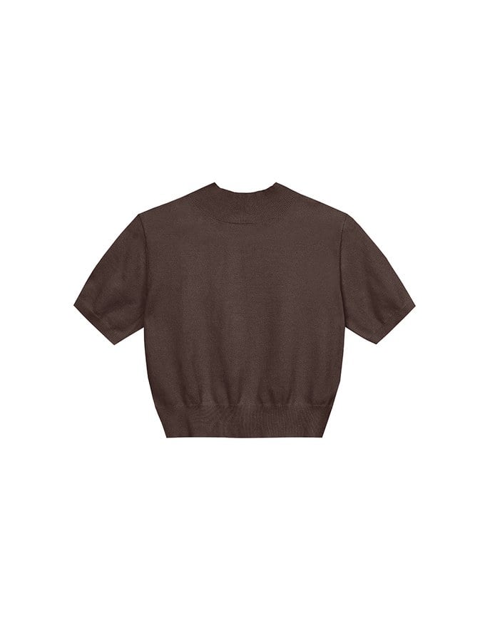 【Ling Cheng Design】Mock Neck Short Sleeve Fitted Ribbed Knit Top