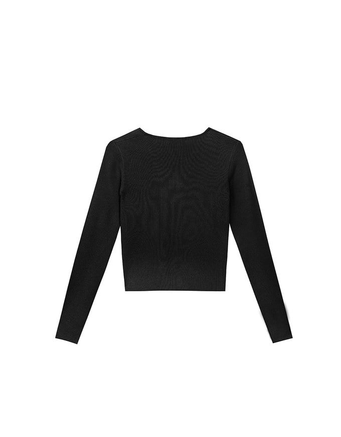 【Ling Cheng Design】Asymmetric Front Tie Knit Long Sleeve Top