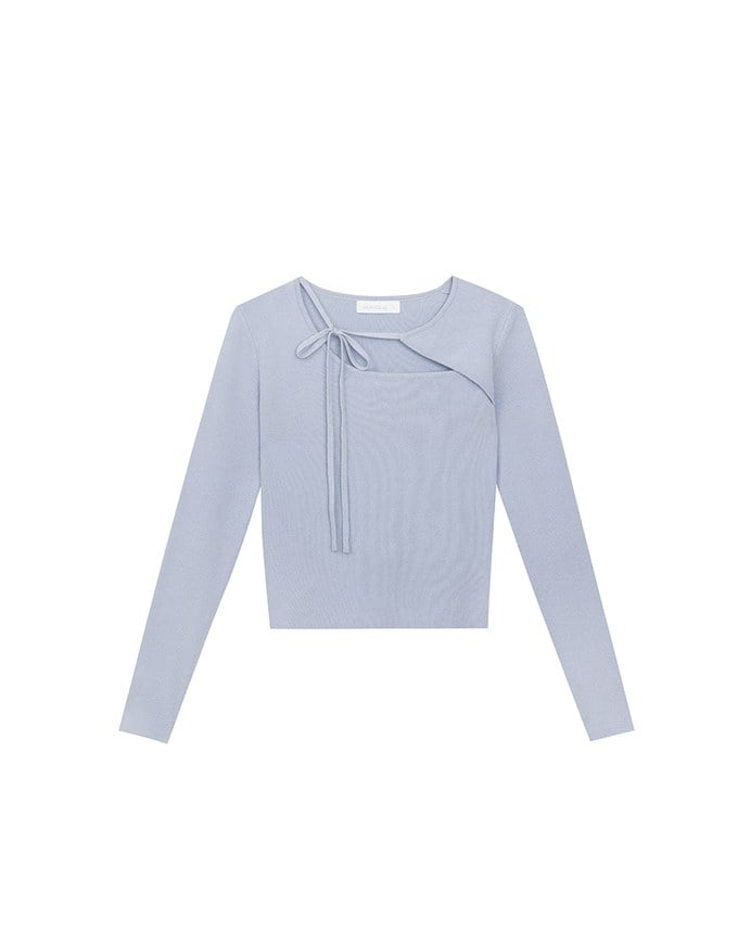 【Ling Cheng Design】Asymmetric Front Tie Knit Long Sleeve Top