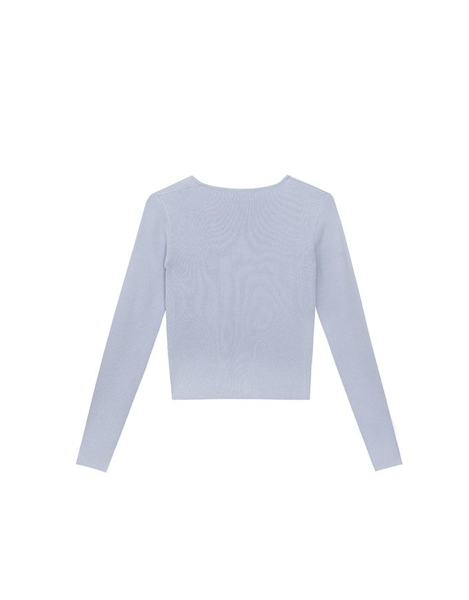 【Ling Cheng Design】Asymmetric Front Tie Knit Long Sleeve Top