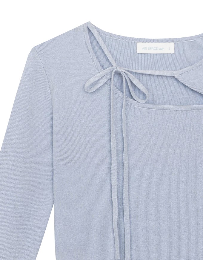 【Ling Cheng Design】Asymmetric Front Tie Knit Long Sleeve Top