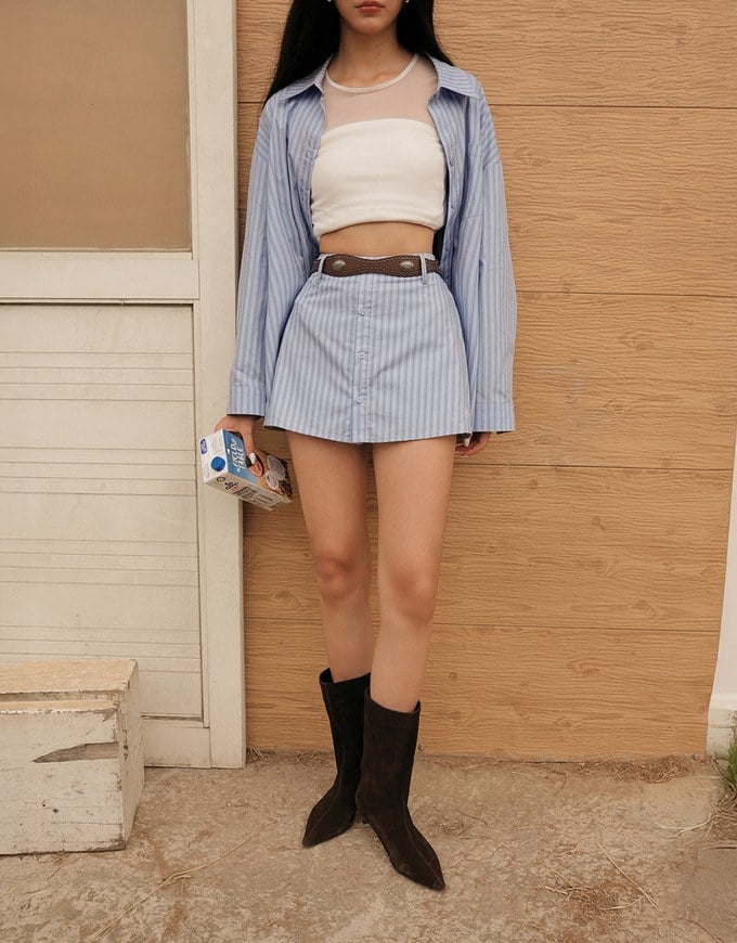 AIR SPACE Logo Embroidered Striped Button Front A Line Skorts