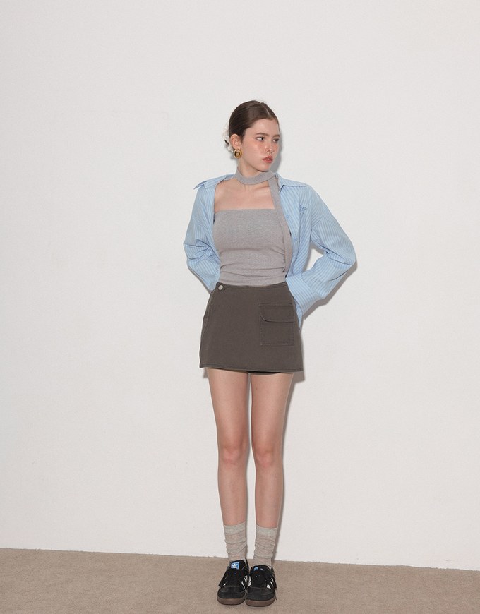 2 Way Convertible Cargo Style Skort with Button Closure
