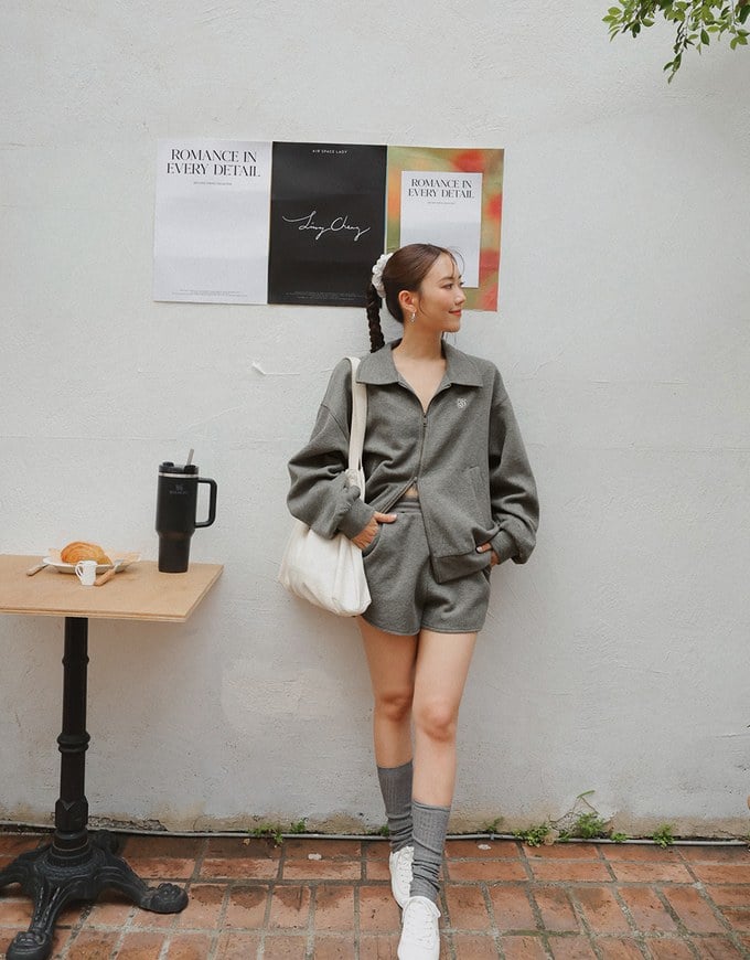 【Ling Cheng Design】Oversized Collar Zip Up Jacket with AIR SPACE Logo Embroidered
