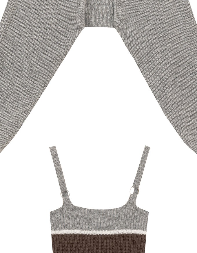 Long Sleeve Knit Cropped Cardigan with Contrast Stripe Cami Top Set Wear
