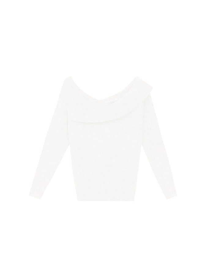 【Ling Cheng Design】Off Shoulder Folded Knit Sweater with Soft Ribbed Texture
