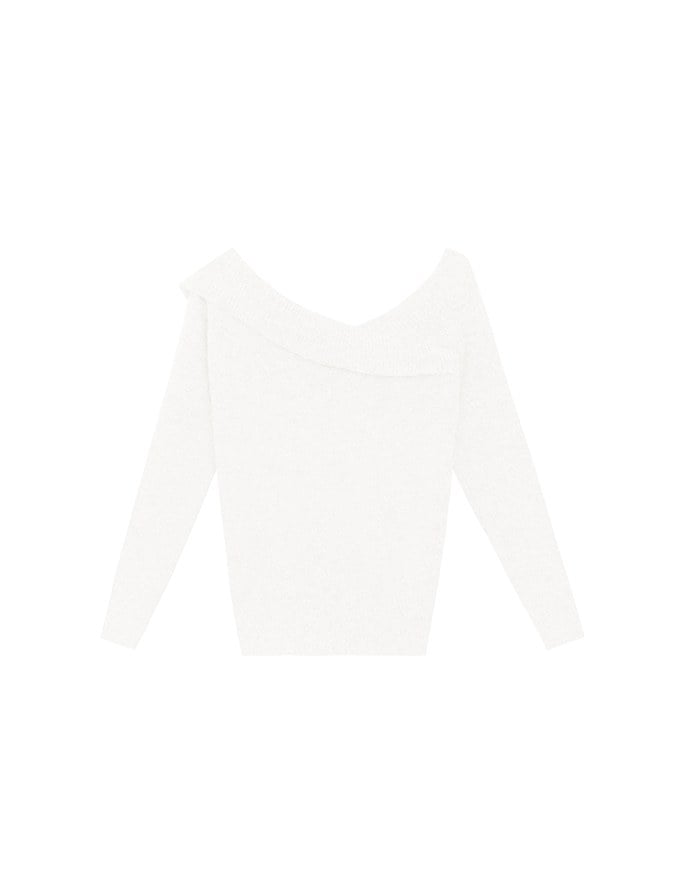 【Ling Cheng Design】Off Shoulder Folded Knit Sweater with Soft Ribbed Texture