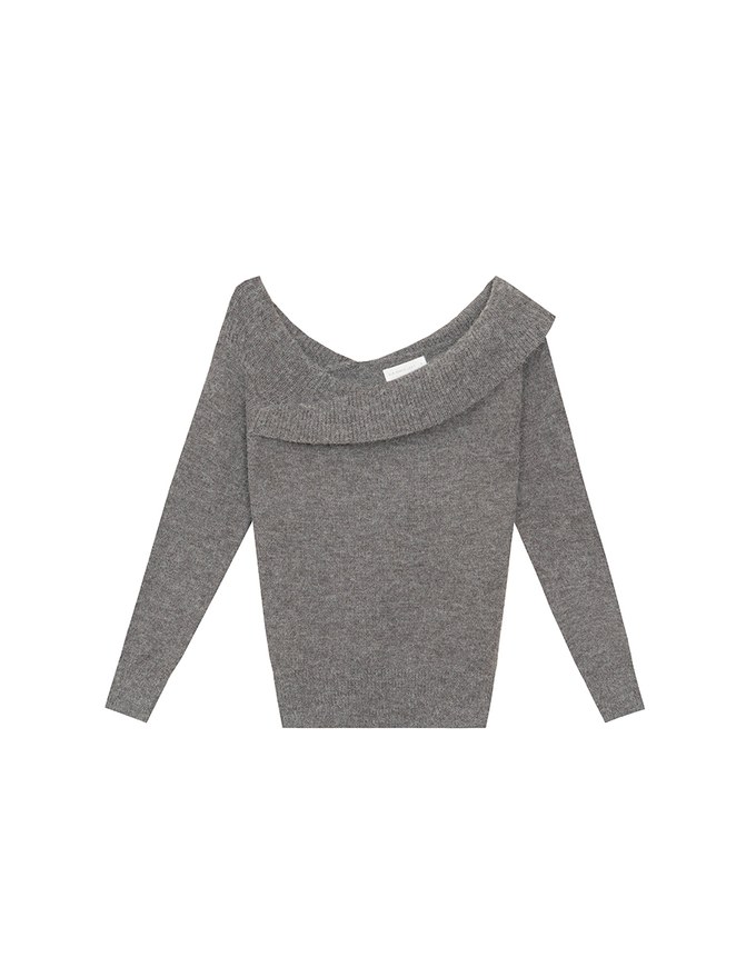 【Ling Cheng Design】Off Shoulder Folded Knit Sweater with Soft Ribbed Texture