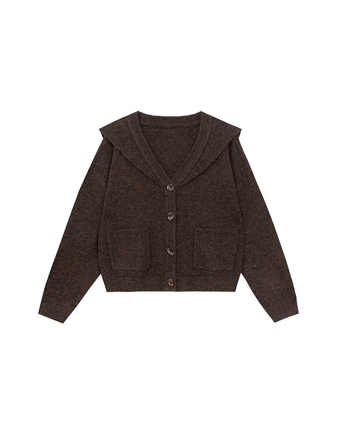 【Ling Cheng Design】Soft Knit Sailor Collar Knit Cardigan with Patch Pockets