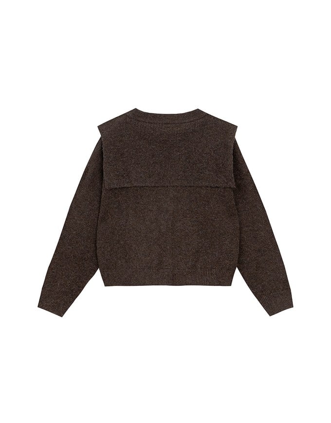 【Ling Cheng Design】Soft Knit Sailor Collar Knit Cardigan with Patch Pockets