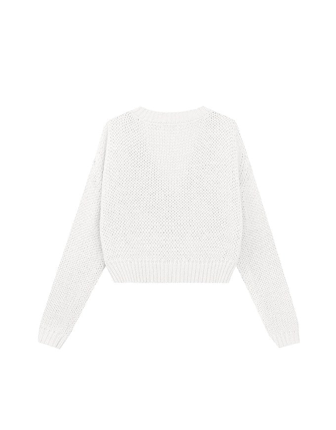 【Ling Cheng Design】Wool Blend V neck Flower Embroidered Button Cardigan