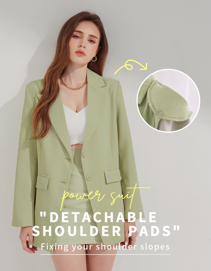 Gold Chain Detachable Shoulder Pad Blazer (With Belt)