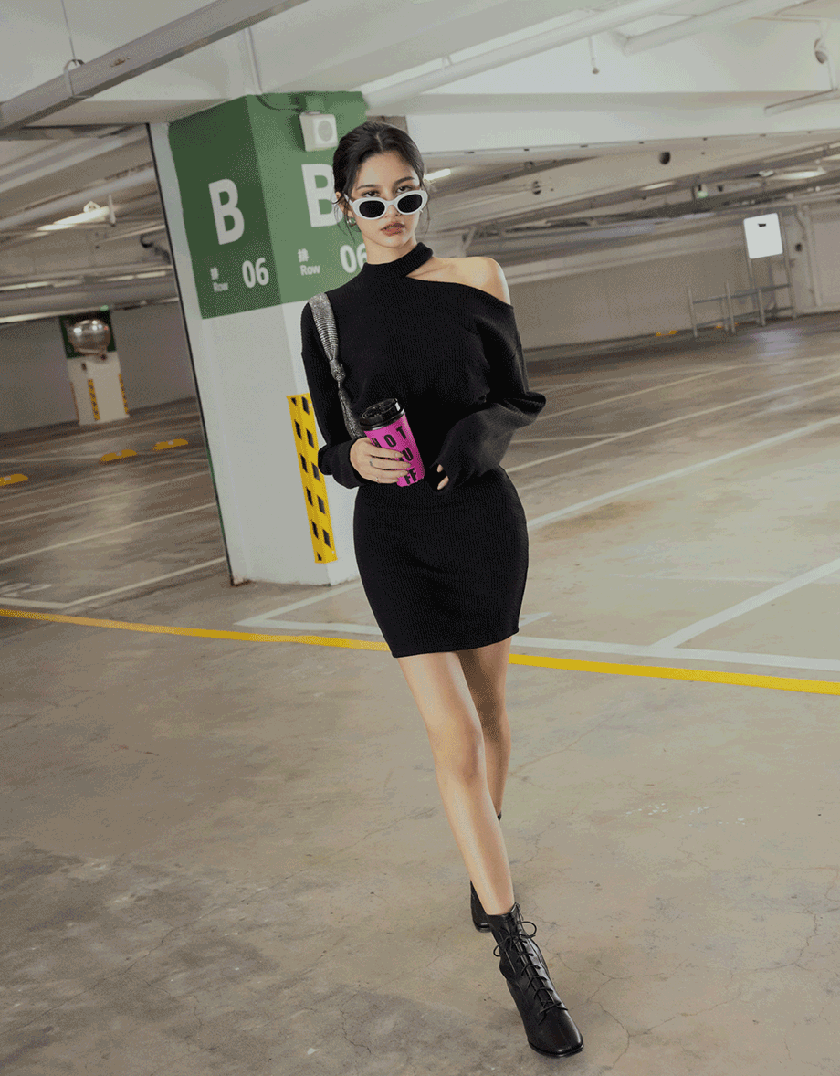 Sexy Side Hollow Knit Mini Dress