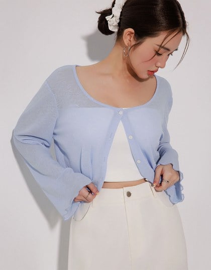 Sheer Ruffled Button Down Top