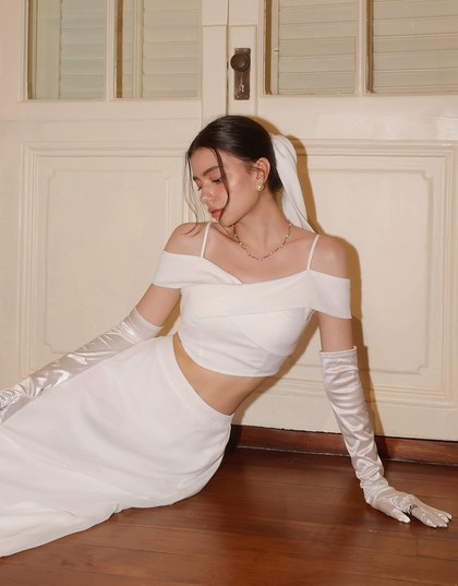 Off Shoulder Cross Draped Detail Padded Cropped Top