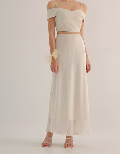 Layered Hem Flowy Chiffon Mermaid Maxi Skirt