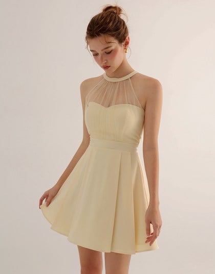 Sweetheart Neckline Padded Mini Dress with Sheer Mesh Halter Panel