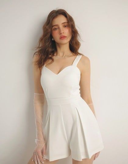 Sweetheart Neckline Wide Strap Pleated Padded Jumpsuit