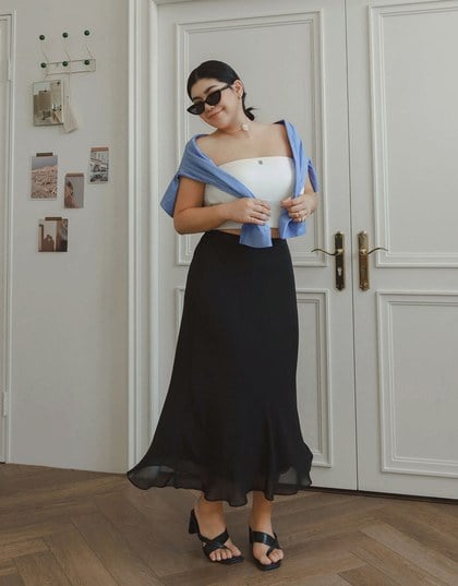 Layered Hem Flowy Chiffon Mermaid Maxi Skirt