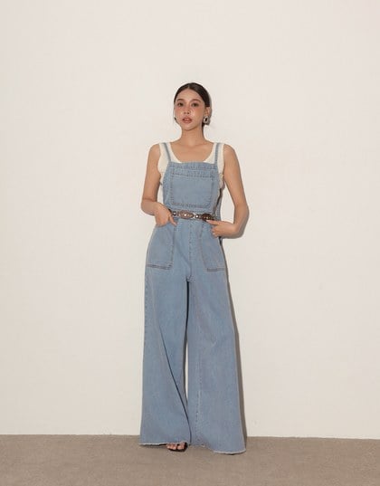 Casual Chic Wide Leg Jeans Denim Jumpsuit with Front Pocket