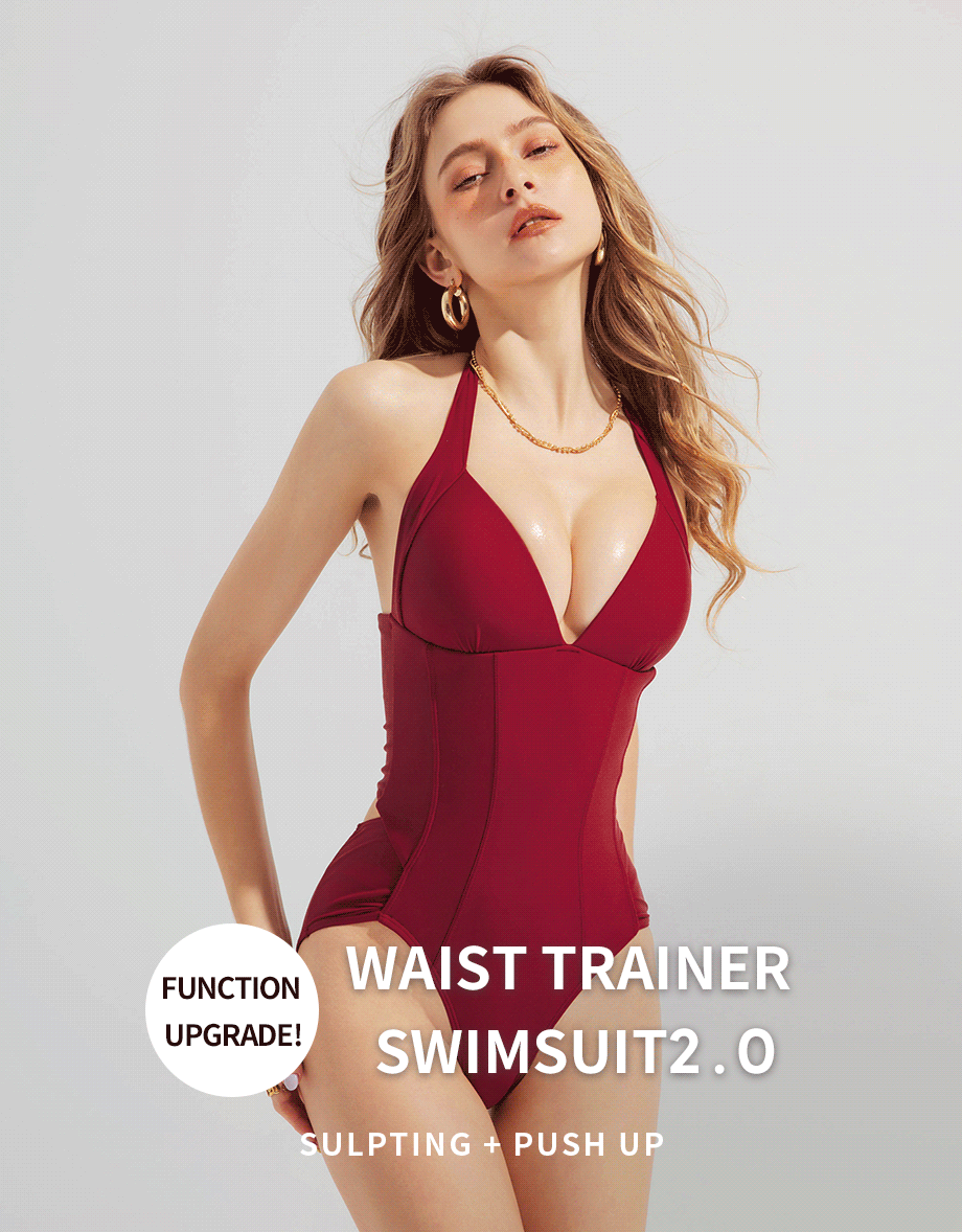 【SLIMMING】Corset Tie Back Push Up Halter Neck Shaping One Piece Swimsuit