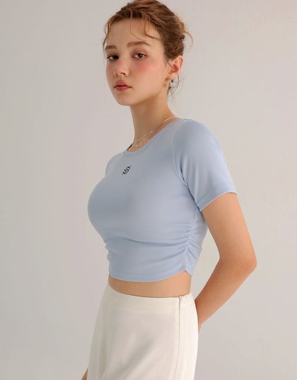 AIR SPACE LOGO Embroidered Cropped Ribbed Top with Side Ruched Detail