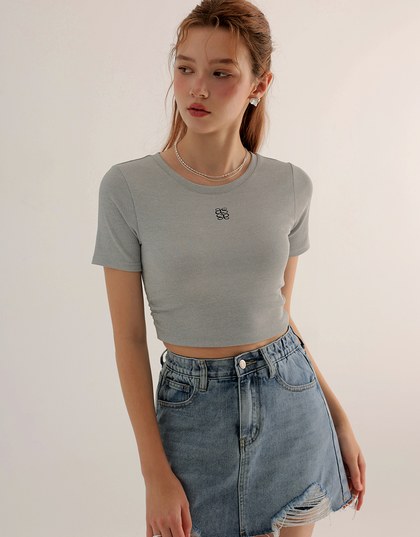 AIR SPACE LOGO Embroidered Cropped Ribbed Top with Side Ruched Detail