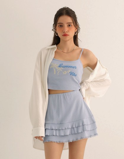 Summer Vibe Palm Embroidery Detail Padded Cami Crop Top