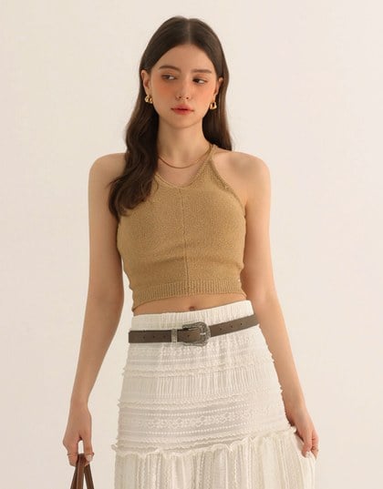 2 Way Cutout Knit Padded Cami Crop Top
