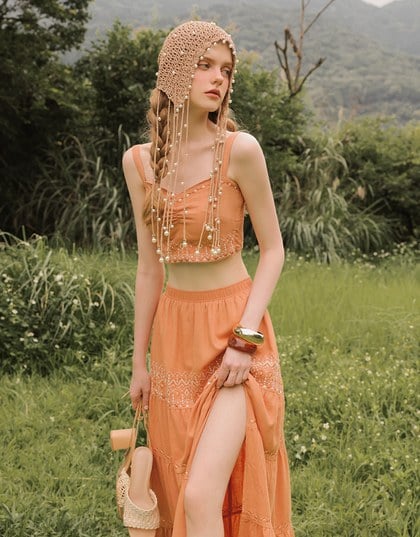 Ruched Sweetheart Boho Embroidered Padded Cami Top