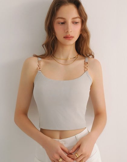 Cooling Fabric Cropped Cami Bra Top with Gold Chain Detail