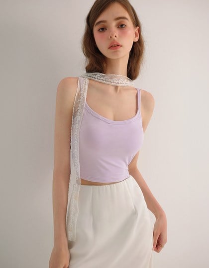 Basic Cooling Fabric Fitted Wide Strap Camisole Bra Top