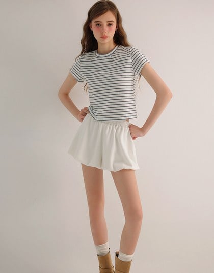 Retro Fit Striped Crew Neck Stretchy Cropped Tee
