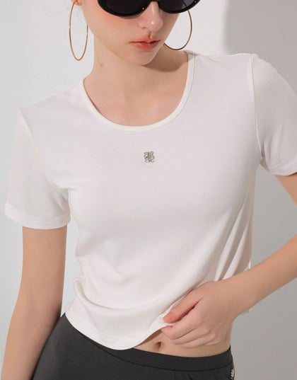 Logo Embroidered Short Sleeve Basic Fitted Tee