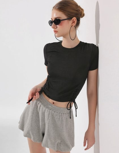 Side Lace Up Short Sleeve Fitted Mini Tee