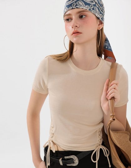 Side Lace Up Short Sleeve Fitted Mini Tee