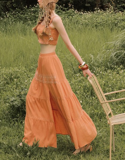 Boho Embroidered Tiered Maxi Skirt with Side Slit Detail