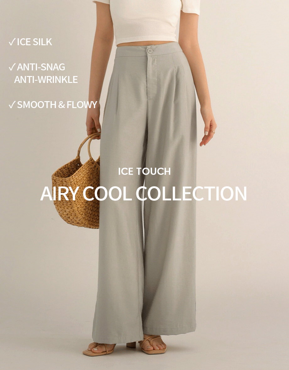 Cooling Fabric Lighweight High Waist Wide Leg Pants with Pleated Front Detail