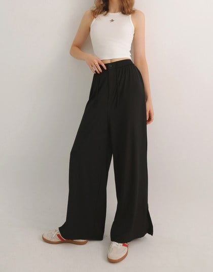 Cooling Fabric Wide Leg Pants with Drawstring Detail