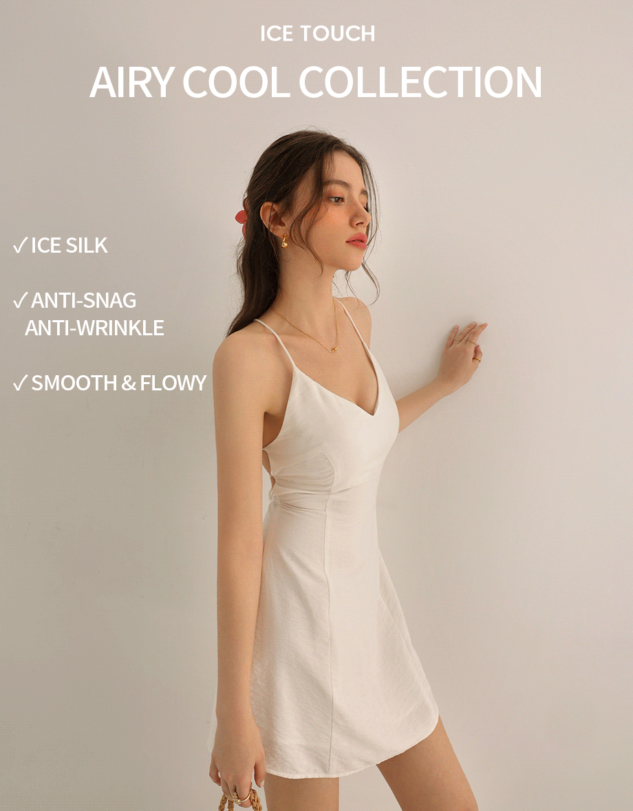 Cooling Fabric Lighweight Crisscross Backless Strappy Padded Mini Dress