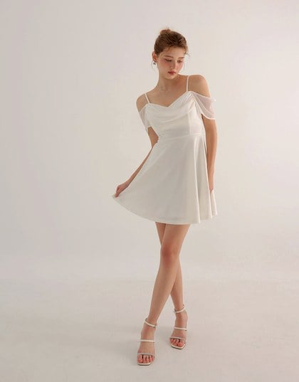 Off Shoulder Layered Chiffon Padded Mini Dress