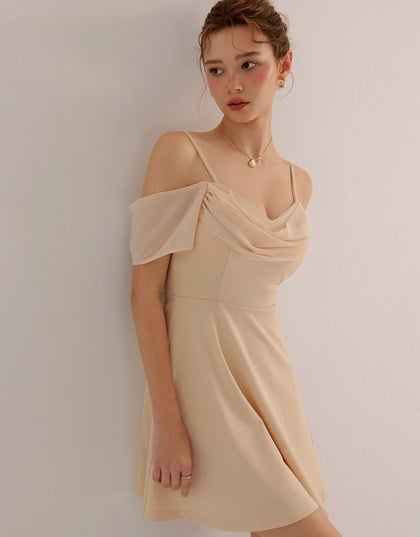 Off Shoulder Layered Chiffon Padded Mini Dress