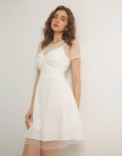 Spaghetti Strap V Neck Twist Detail Flowy Padded Mini Dress