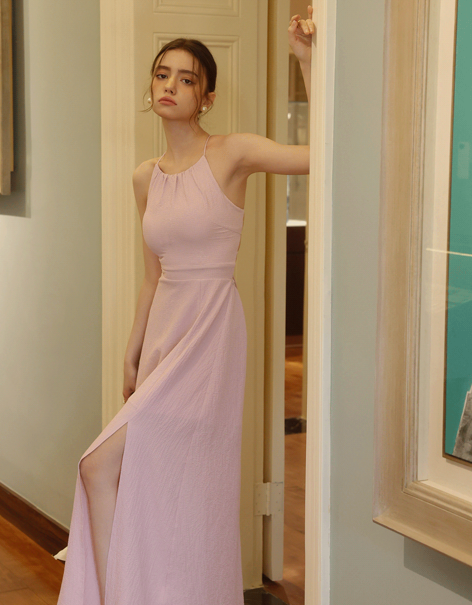 Crisscross Backless Halter Padded Maxi Dress