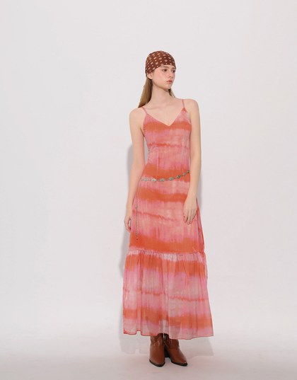 V Neck Tie Dye Spaghetti Strap Padded Maxi Dress