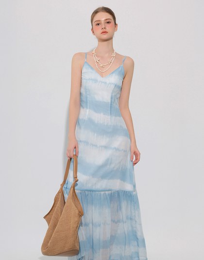 V Neck Tie Dye Spaghetti Strap Padded Maxi Dress