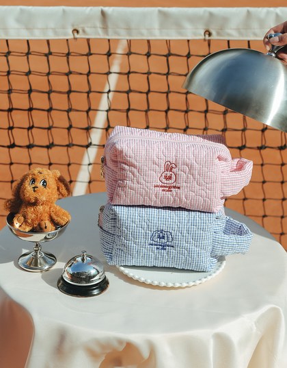 【Lyra & Toby】Embroidered Quilted Check Makeup Pouch