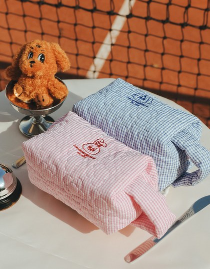 【Lyra & Toby】Embroidered Quilted Check Makeup Pouch