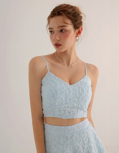 Floral Textured Spaghetti Strap Cami Padded Top with Matching High Waist Shorts Set Wear