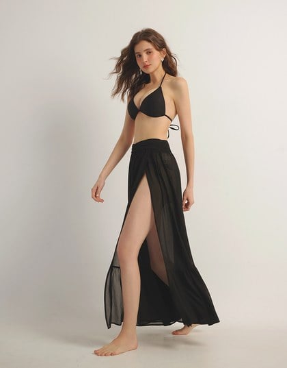 Flowy Sheer Bikini Cover Up Skirt with Stretch Waistband